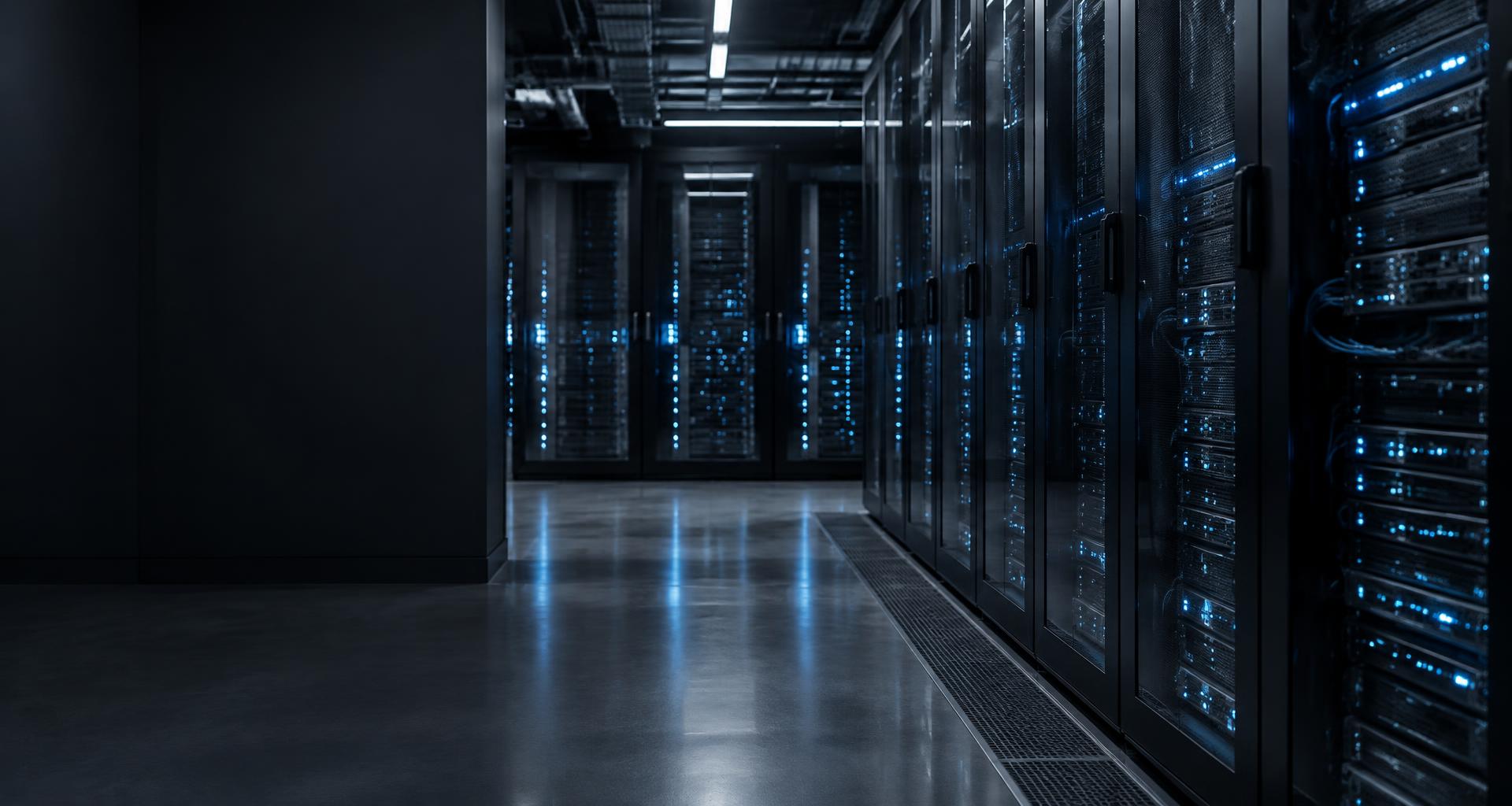 Modern server infrastructure with blue activity lights